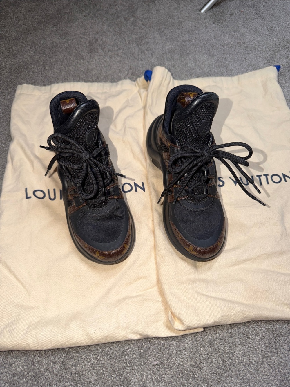 Louis Vuitton Black & Brown Monogram High-Top Sneakers